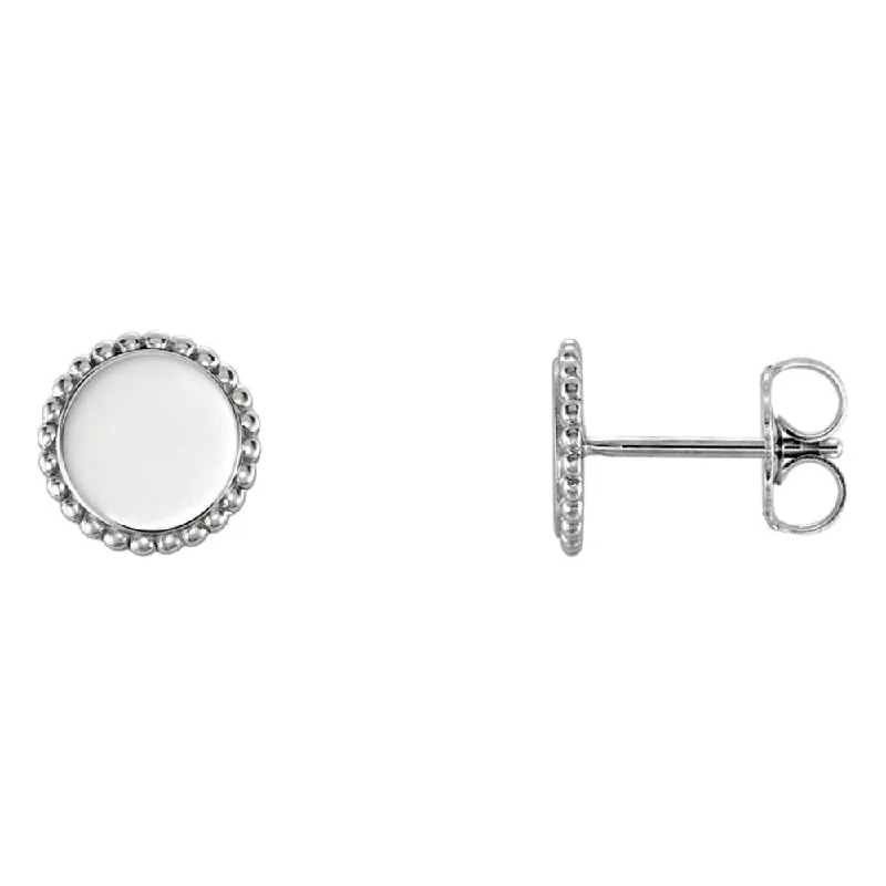 Women's earrings refined-pearl-8mm (5/16 Inch) 14k White Gold Engravable Beaded Edge Circle Earrings