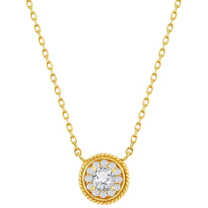 Women's necklaces coral-blush-Classic Women's Necklace - Gold Plated Round White CZ Rope Design Border | M-7086-GP