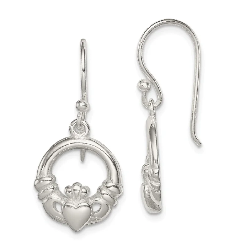 Women's earrings small-pearl-12mm Claddagh Dangle Earrings in Sterling Silver