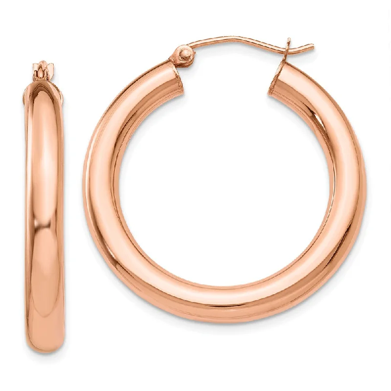 Women's earrings fine-silver-4mm x 30mm Polished 14k Rose Gold Large Round Tube Hoop Earrings