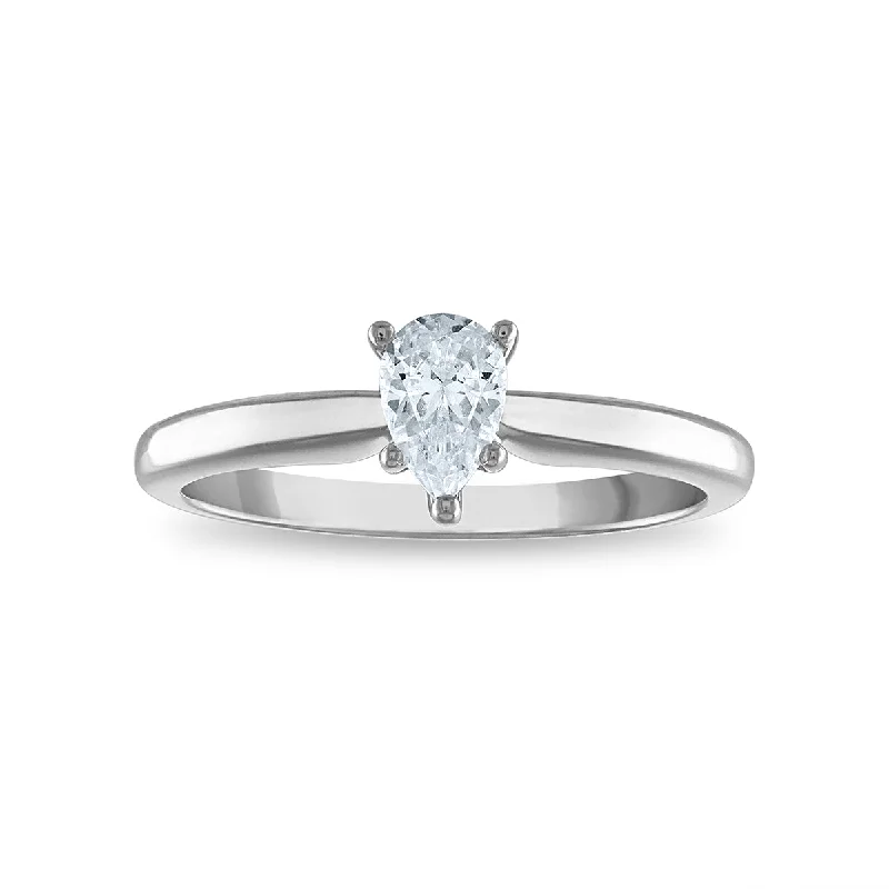 Women's engagement rings dainty-filigree-Signature Certificate EcoLove 1/2 CTW Pear Diamond Solitaire Engagement Ring in 14KT White Gold