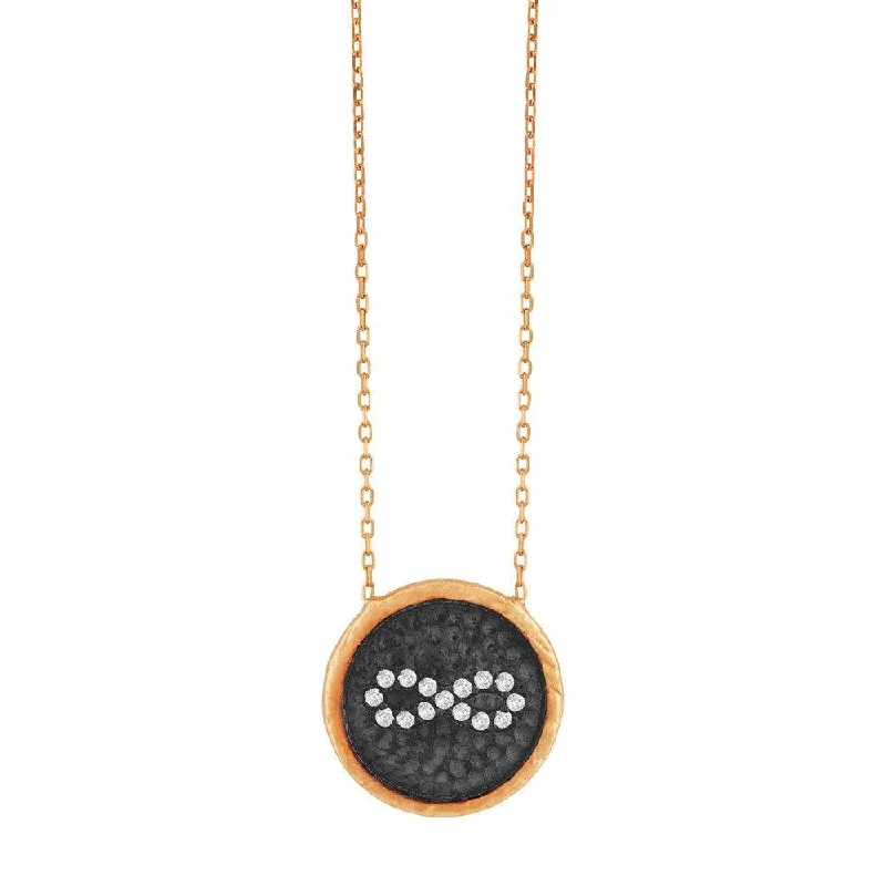 Women's necklaces luxe-platinum-Sterling Silver Rose Gold Plated Black Disc CZ Infinity Necklace