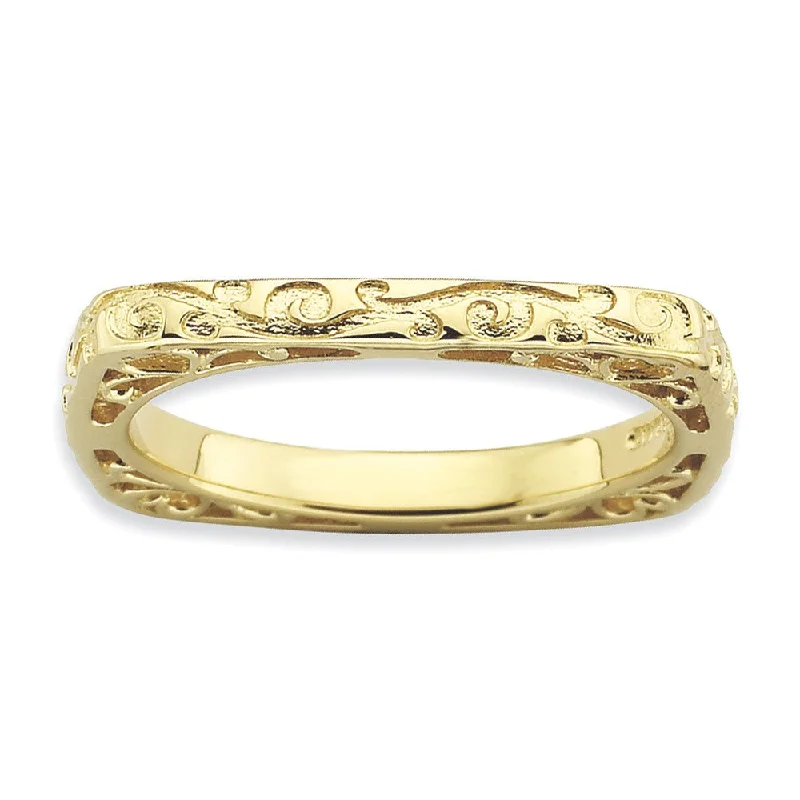 Women's rings futuristic-gem-2.25mm Stackable 14K Yellow Gold Plated Silver Square Scroll Band