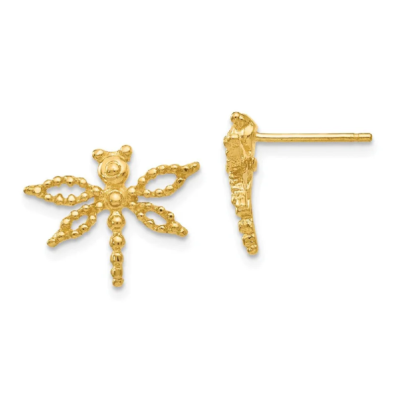 Women's earrings simple-twist-Petite Textured Dragonfly Post Earrings in 14k Yellow Gold