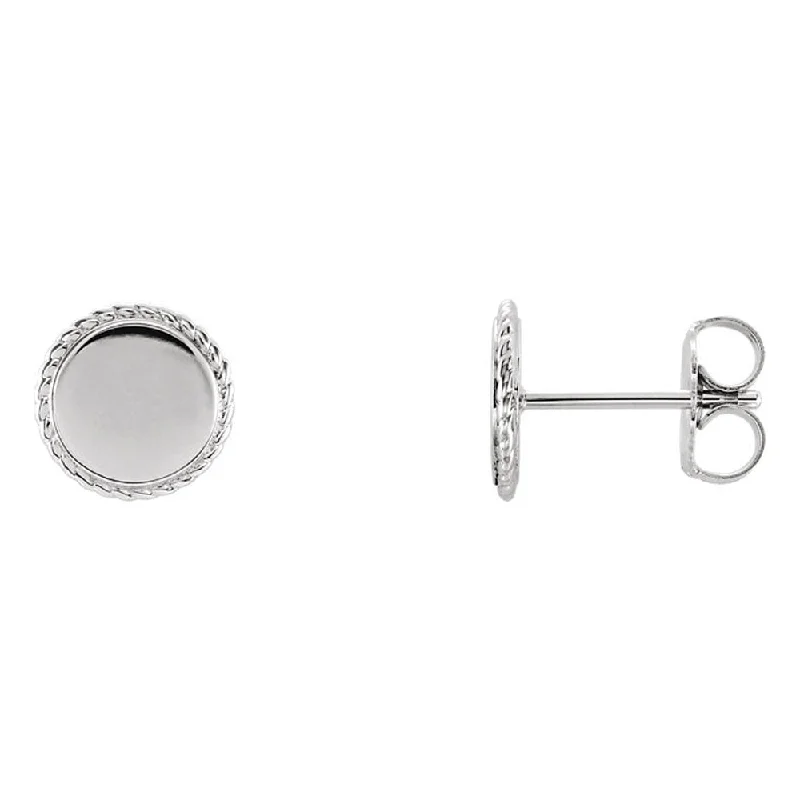 Women's earrings tiny-pearl-8mm (5/16 Inch) Sterling Silver Engravable Rope Edge Circle Earrings