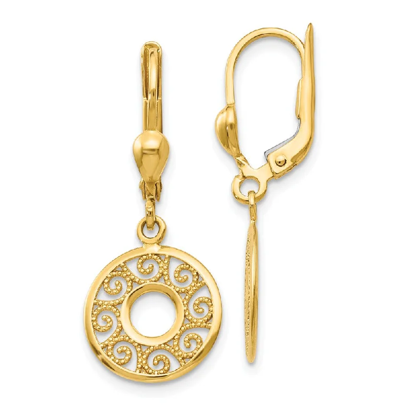 Women's earrings delicate-gold-12mm Filigree Circle Lever Back Earrings in 14k Yellow Gold