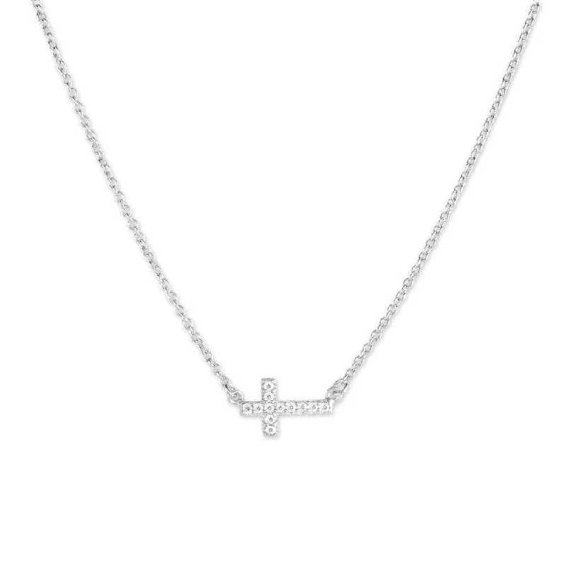 Women's necklaces coral-link-Sterling Silver Small Micro Pave Cross Necklace