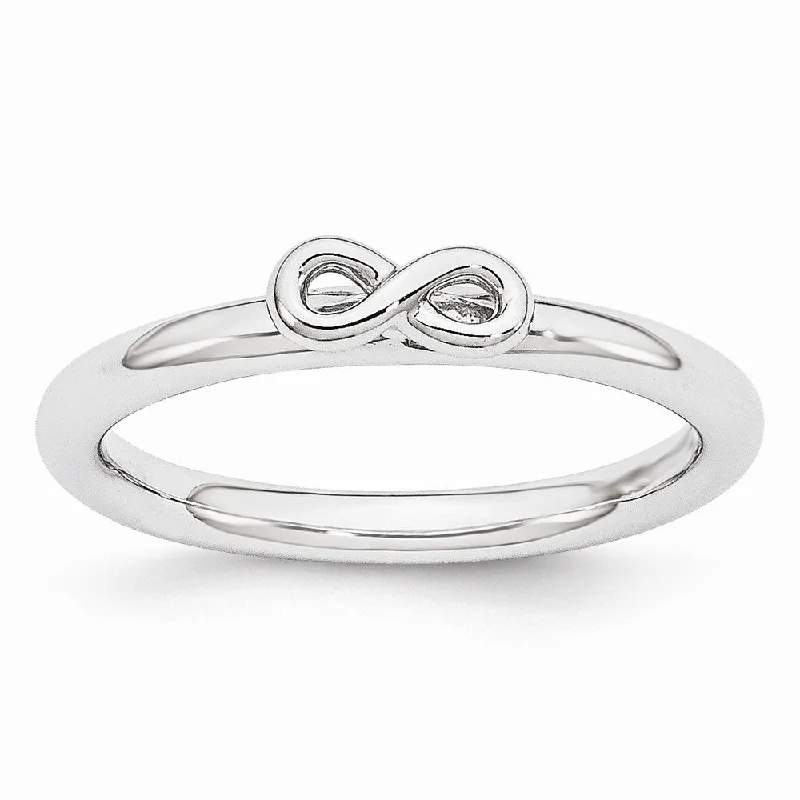 Women's rings angular-twist-Rhodium Plated Sterling Silver Stackable 2.5mm Infinity Symbol Ring