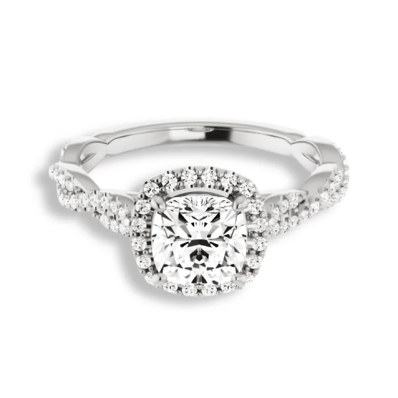 Women's engagement rings floral-white-gold-Cushion Cut Diamond Halo Engagement Ring