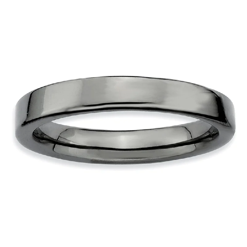 Women's rings crafted-chic-Black Plated Sterling Silver Stackable Polished Flat 3.5mm Band