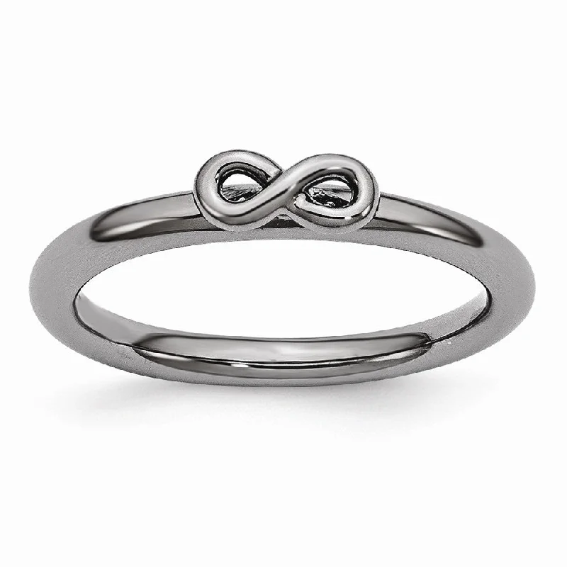 Women's rings twisted-metal-Black Plated Sterling Silver Stackable 2.5mm Infinity Symbol Ring