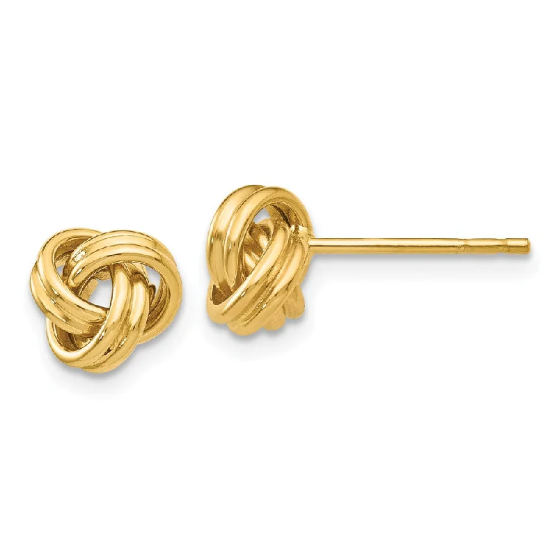 Women's earrings thin-silver-7mm Grooved Love Knot Post Earrings in 14k Yellow Gold