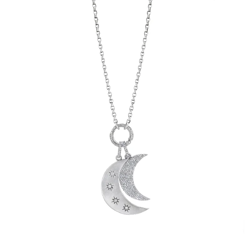 Women's necklaces draped-chain-Double Crescent Moon Chain Necklace  N0000887