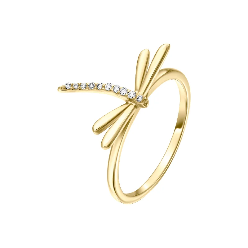 Women's rings ornate-chic-14k Gold and Diamond Dragonfly Ring