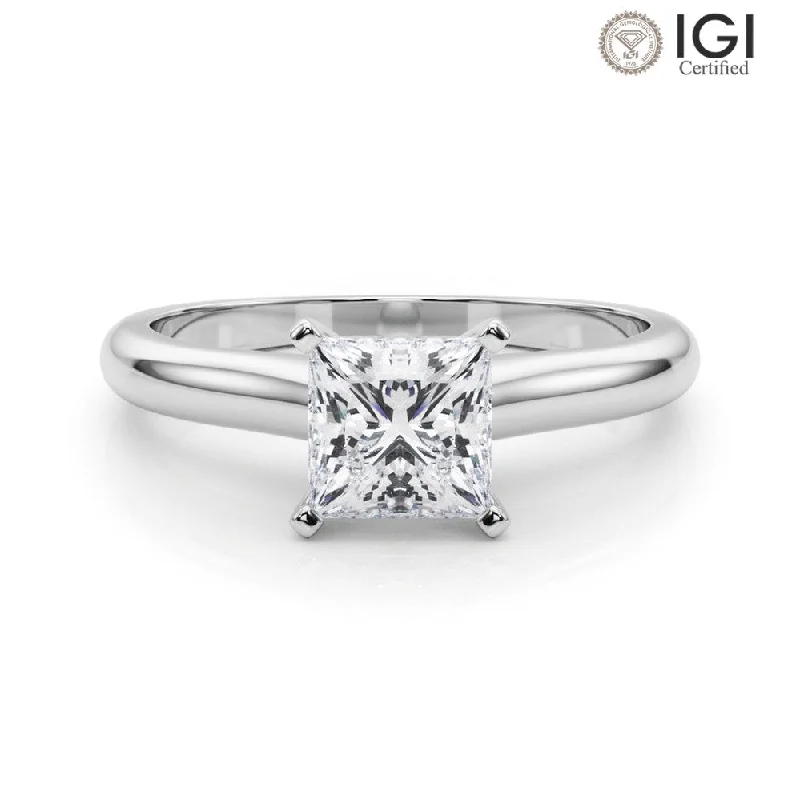 Women's engagement rings satin-band-Isabella Princess Lab Grown Diamond Solitaire Engagement Ring IGI Certified