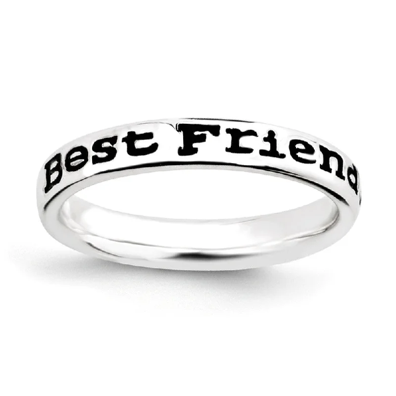 Women's rings rustic-silver-3.5mm Sterling Silver Stackable Black Enamel Best Friends Script Band