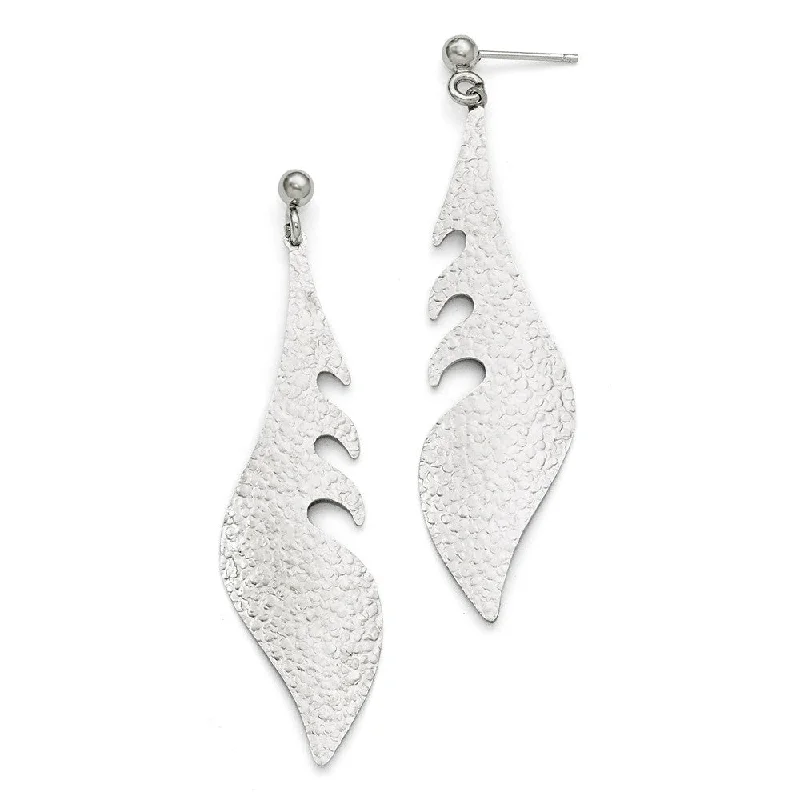 Women's earrings fine-drop-Long Textured Abstract Post Dangle Earrings in Sterling Silver