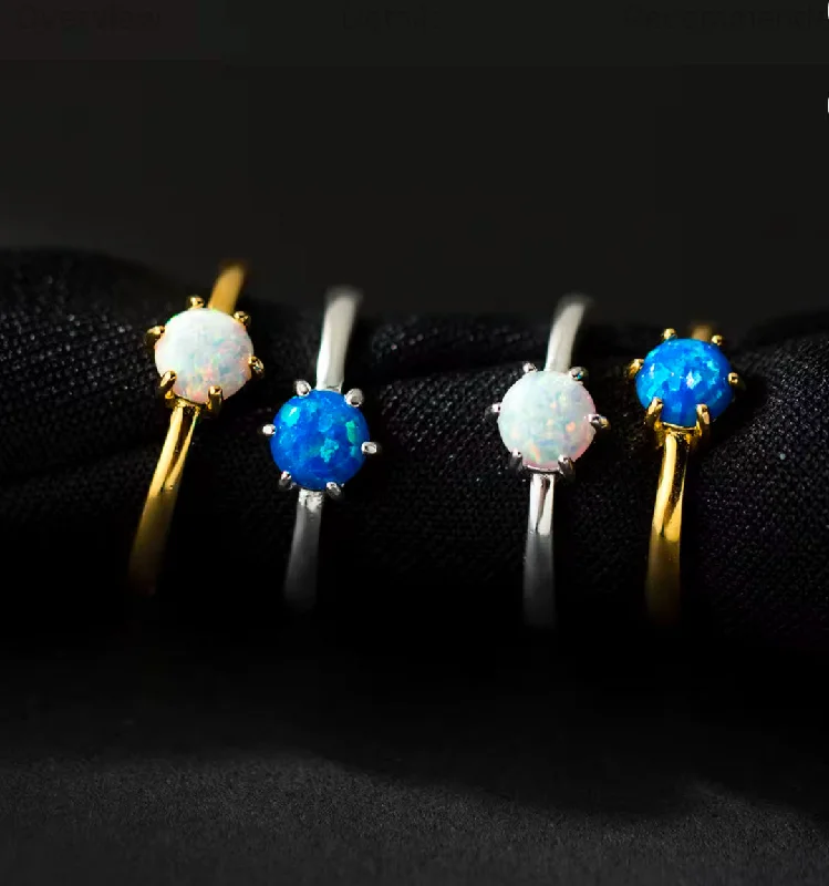 Women's rings vivid-luster-PRE-ORDER Gold-Blue .925 Sterling silver 6 claw natural opal ring