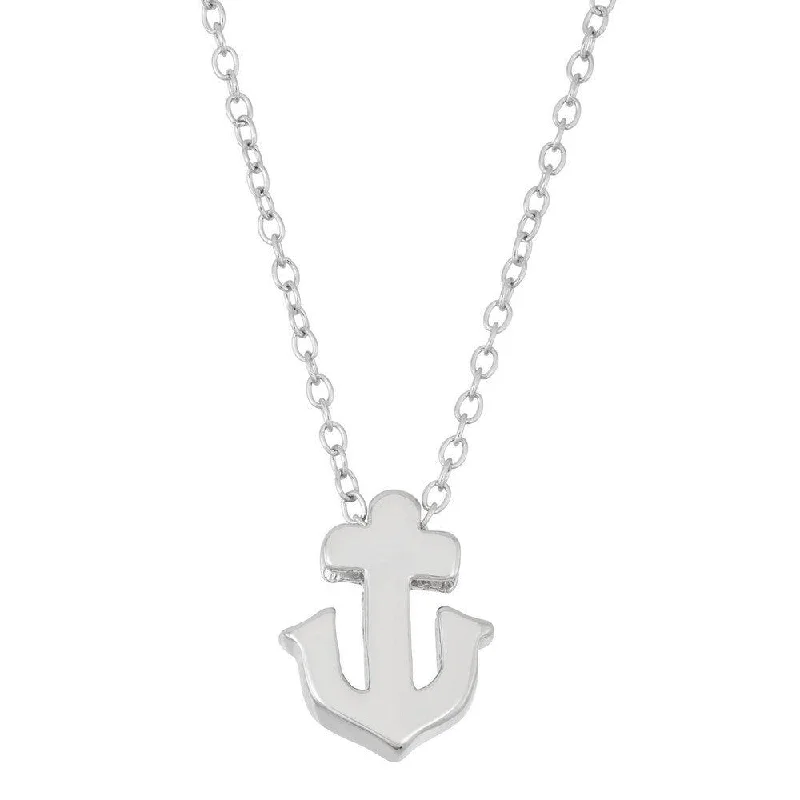 Women's necklaces glossy-gold-Sterling Silver Small Shiny Anchor Design Necklace