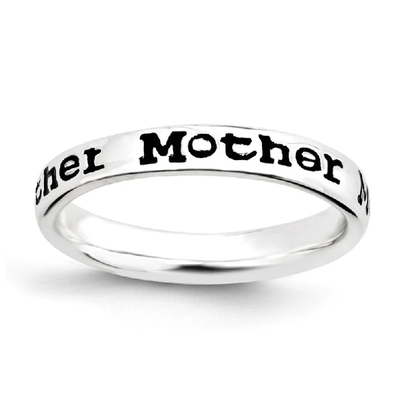 Women's rings subtle-luxe-3.5mm Sterling Silver Stackable Black Enamel Mother Script Band