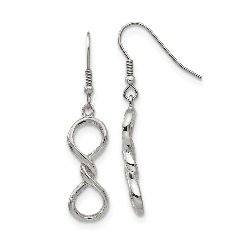 Women's earrings refined-pearl-Polished Twisted Infinity Symbol Dangle Earrings in Stainless Steel