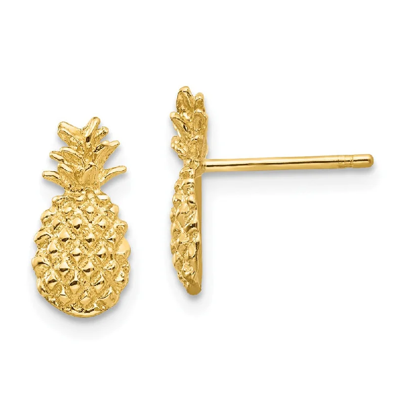 Women's earrings fine-drop-Small Textured Pineapple Post Earrings in 14k Yellow Gold