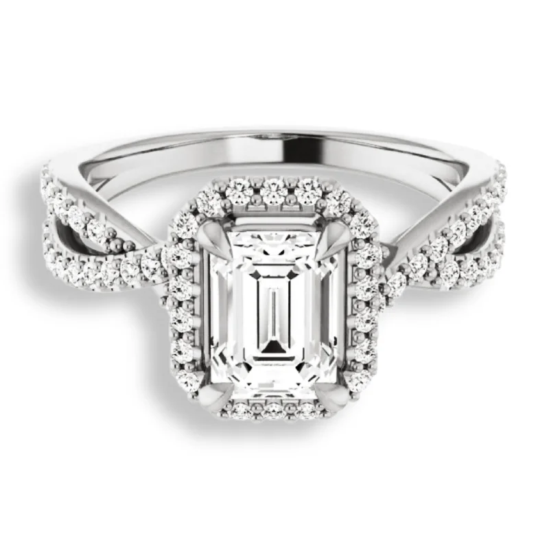 Women's engagement rings festive-sparkle-Emerald Cut Diamond Halo Engagement Ring