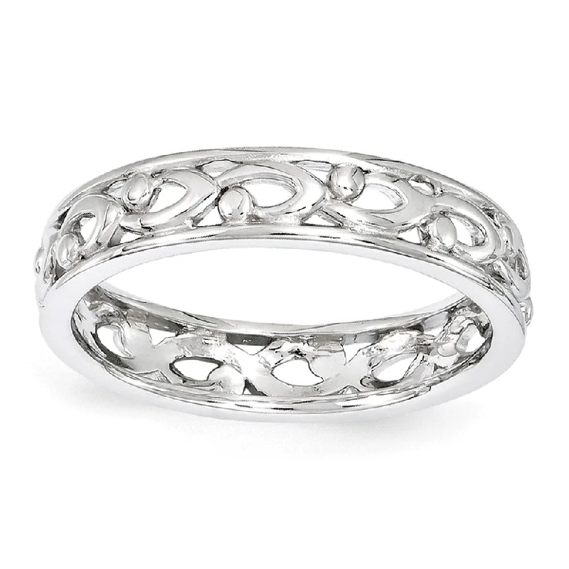 Women's rings nature-inspired-4.25mm Rhodium Plated Sterling Silver Stackable Carved Band