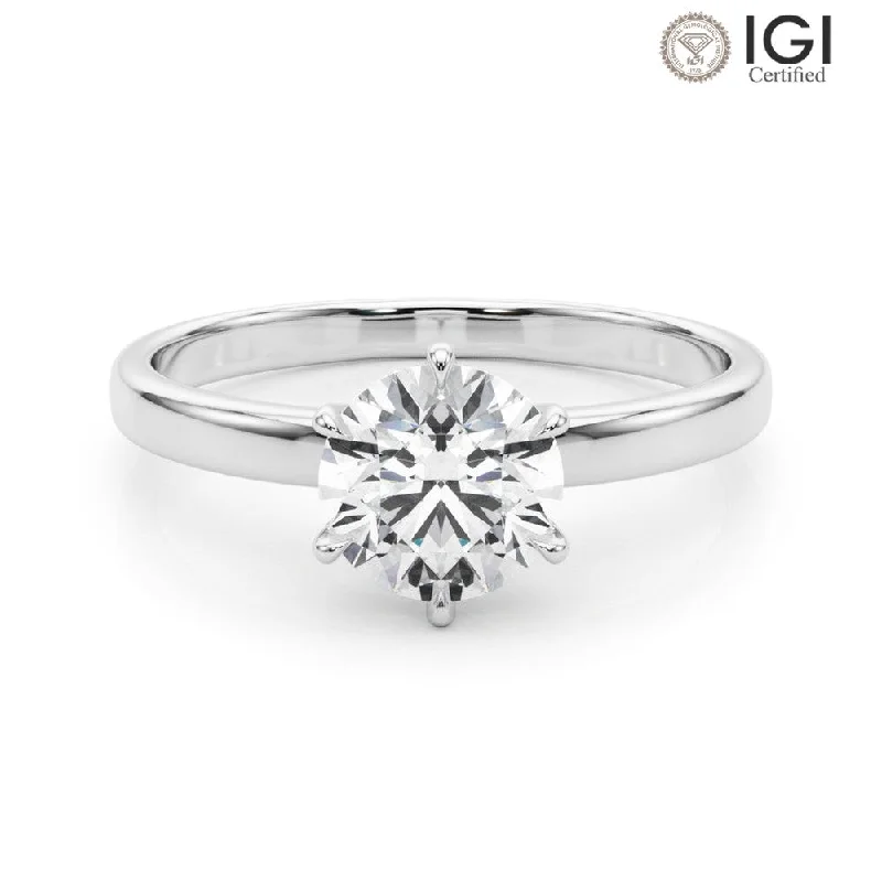 Women's engagement rings romantic-stone-Reigna Round Lab Grown Diamond Solitaire Engagement Ring IGI Certified