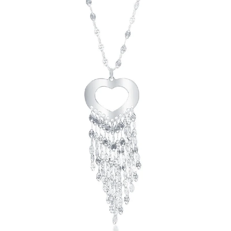 Women's necklaces gala-glow-Sterling Silver Tasseled Open Heart Necklace