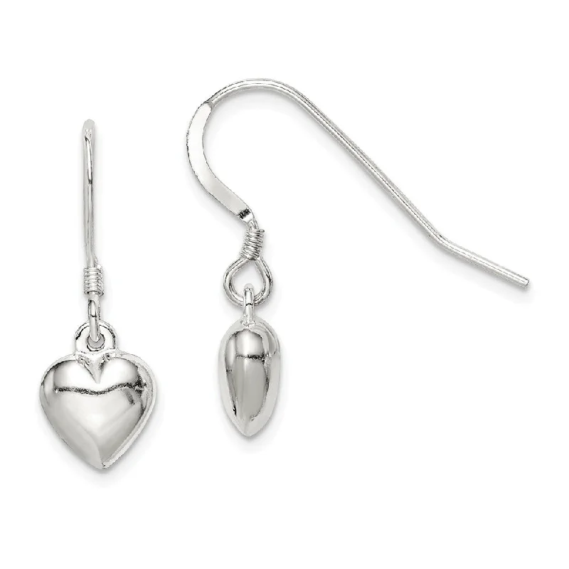 Women's earrings sleek-chain-8mm Puffed Heart Dangle Earrings in Sterling Silver