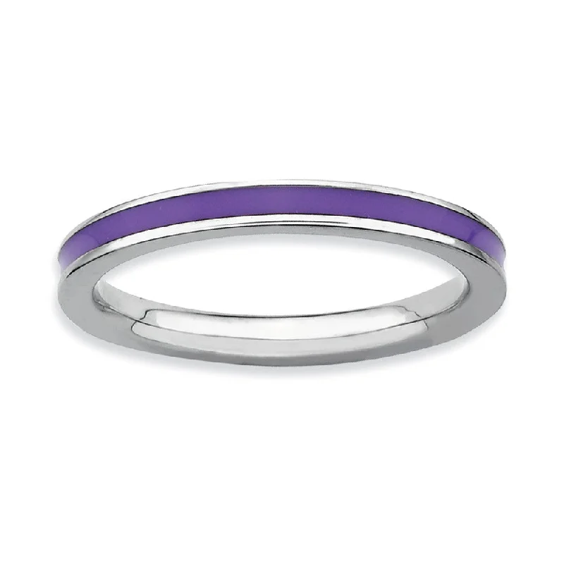 Women's rings double-band-2.25mm Sterling Silver Stackable Purple Enameled Band