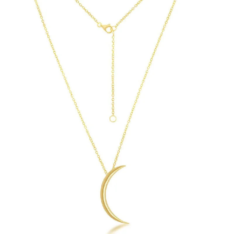 Women's necklaces sculpted-link-Sterling Silver Gold Plated Thin Crescent Moon Necklace