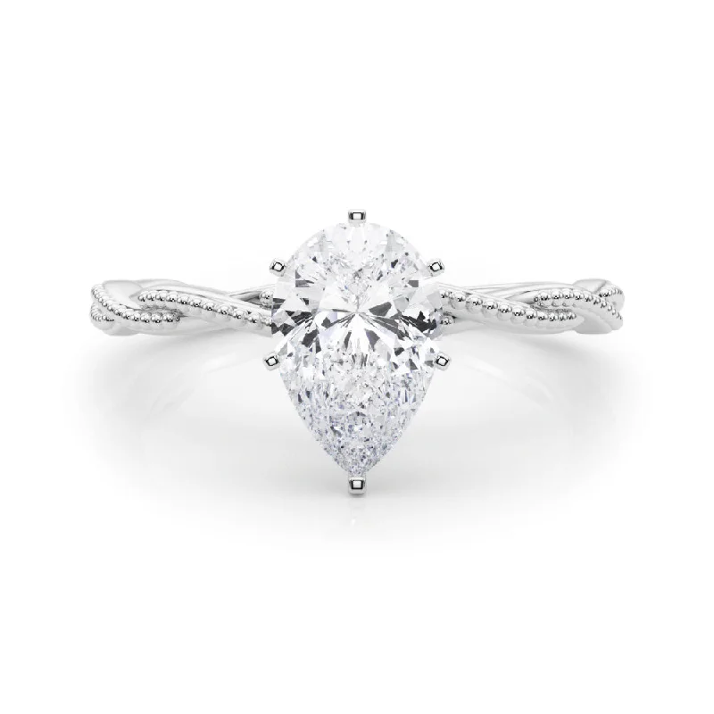 Women's engagement rings cherished-gift-Anastasia Twisted Vine Pear Diamond Solitaire Engagement Ring