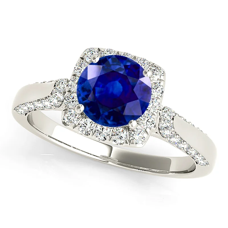 Women's engagement rings dazzling-bezel-1.80 ct. Genuine Blue Sapphire Halo Engagement Ring