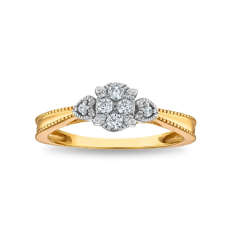 Women's engagement rings proposal-sparkle-1/5 CTW Diamond Cluster Engagement Oval Shaped Ring in 10KT Yellow Gold