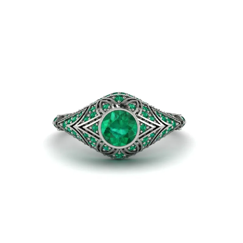 Women's engagement rings soft-shine-Emerald Bezel Vintage Filigree Engagement Ring - Kendall No. 21