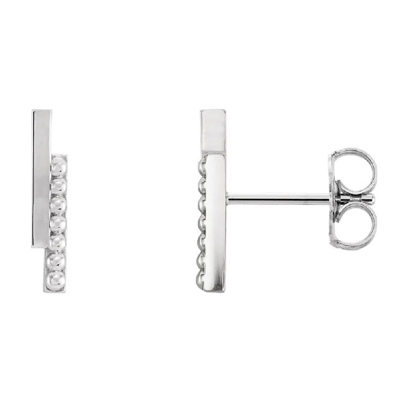 Women's earrings polished-dot-2.3 x 12mm (7/16 Inch) Sterling Silver Polished & Beaded Bar Earrings