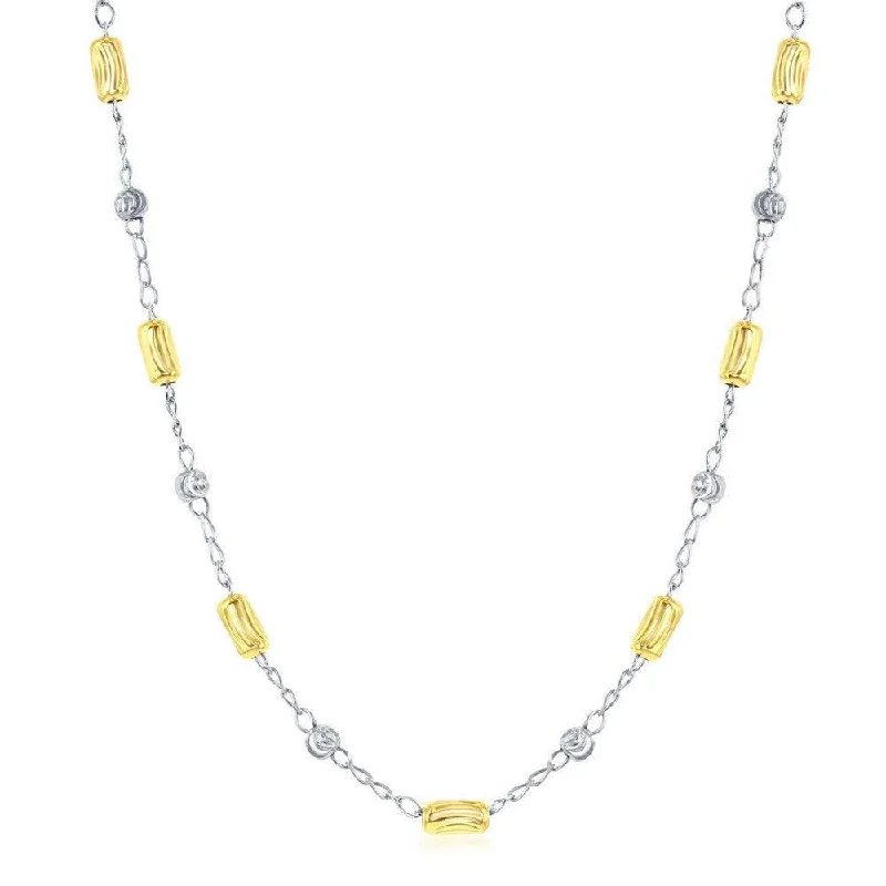 Women's necklaces glossy-gold-Sterling Silver Alternating Two Tone Beads Necklace