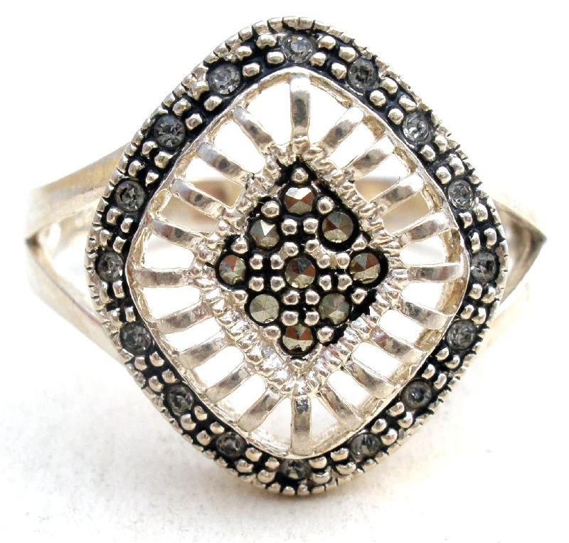 Women's rings etched-finish-Sterling Silver Marcasite & CZ Ring Size 10