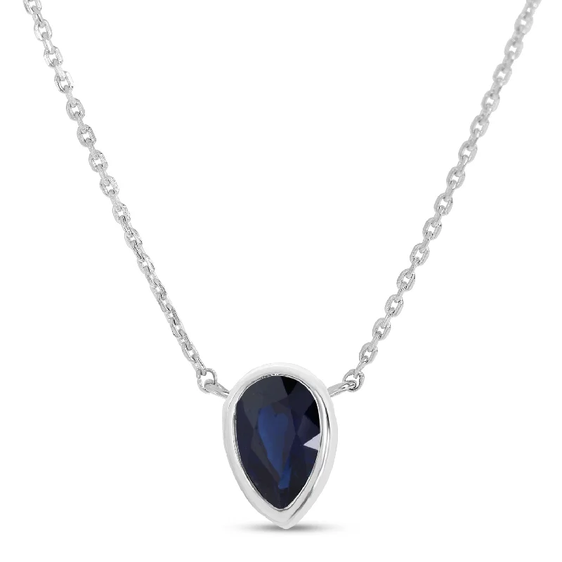 Women's necklaces sculpted-link-14K White Gold Pear Sapphire Birthstone Necklace P4334W-18-SEP