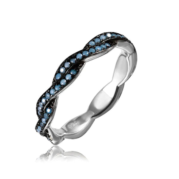 Women's rings ornate-chic-Silver 925 Rhodium Plated Rope Band with Turquoise Stone