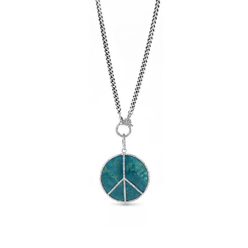 Women's necklaces floral-silver-Chrysocolla Peace Pendant on Curb Chain Necklace - 38"  N0003067