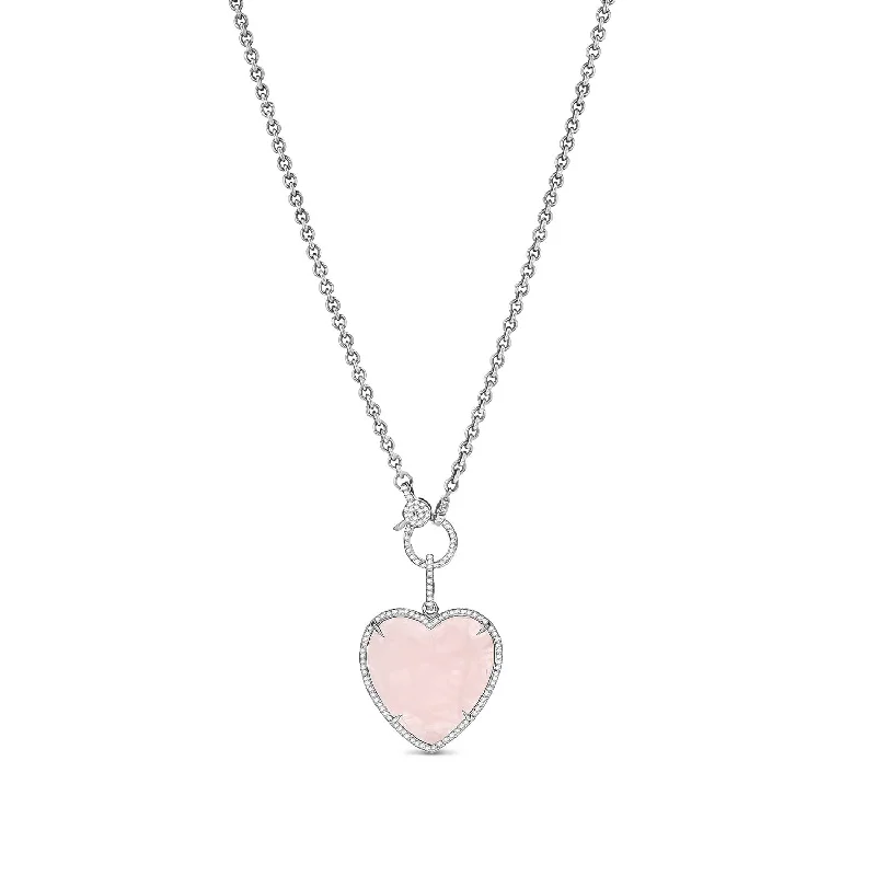 Women's necklaces twinkling-accent-Rose Quartz & Diamond Heart Chain Necklace SN000022