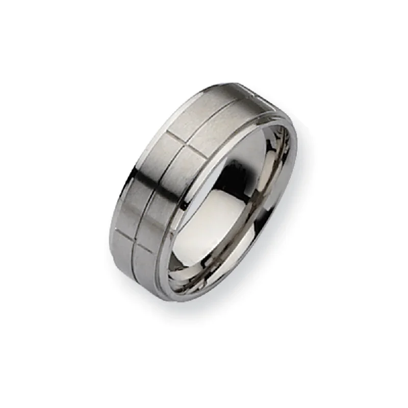 Women's rings micro-set-Stainless Steel Grooved 8mm Comfort Fit Band