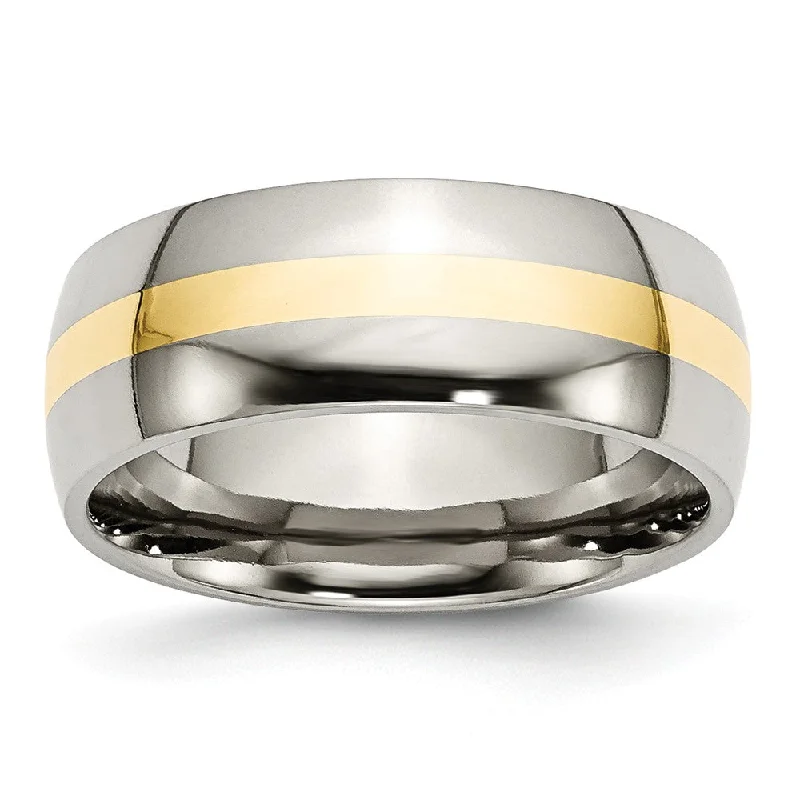 Women's rings mixed-metal-Stainless Steel & 14K Gold Inlay, 8mm Polished Unisex Comfort Fit Band