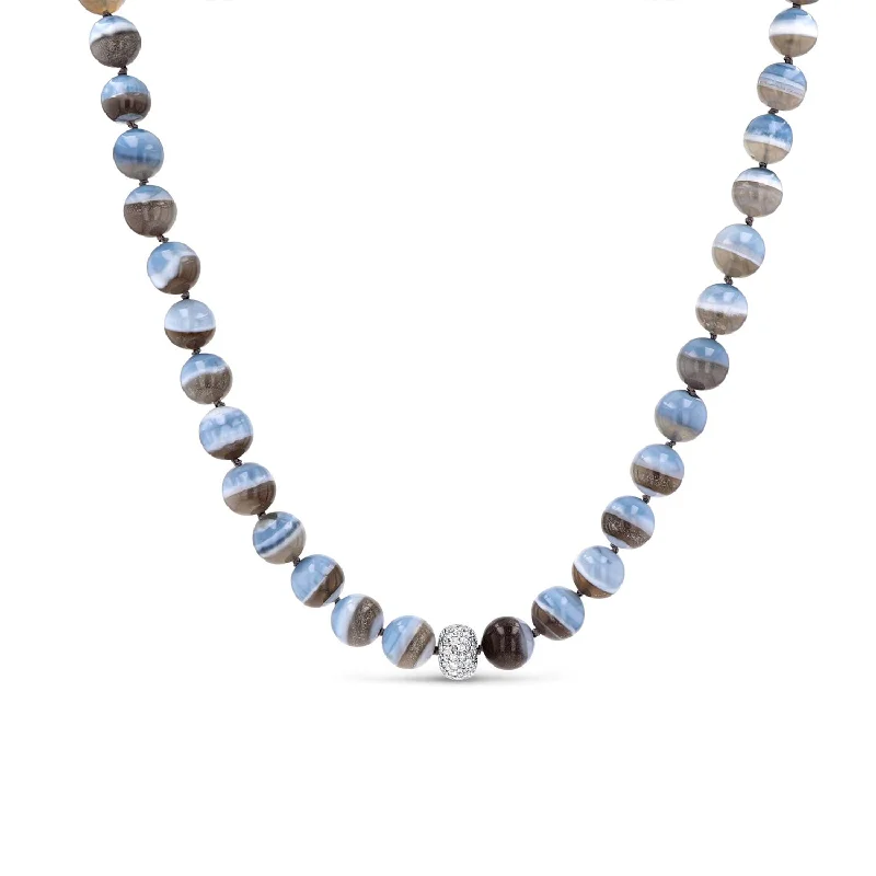 Women's necklaces velvety-finish-Blue Opal Matrix Bead Necklace with Cobblestone Diamond Donut - 16-18"  N0003148