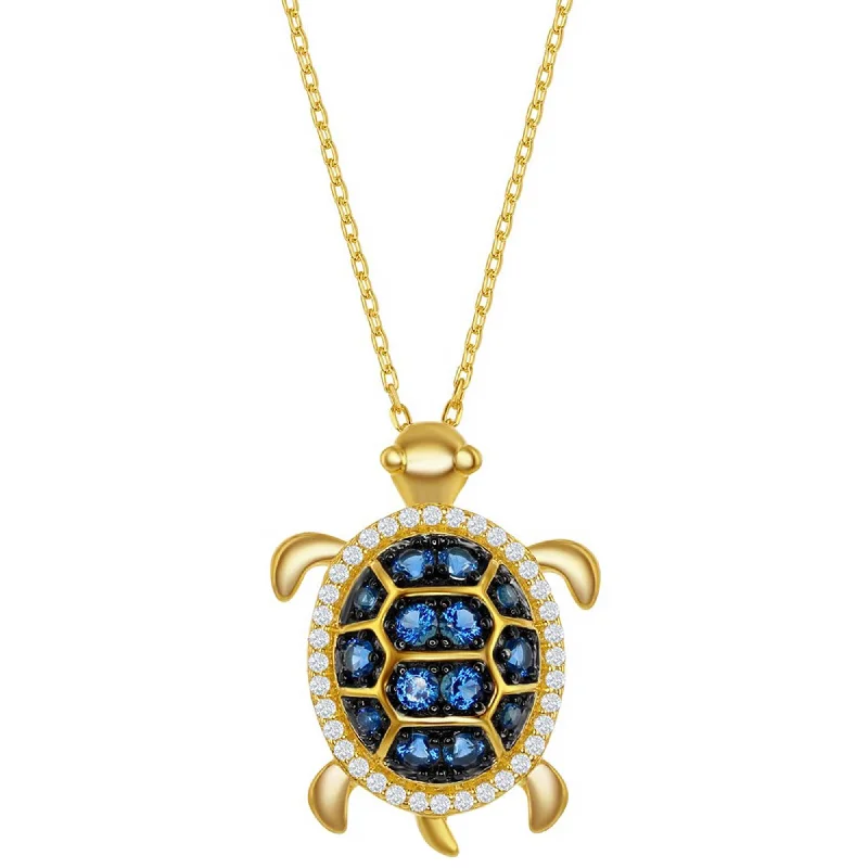 Women's necklaces ethereal-gem-Classic Women's Necklace - Sterling Silver Blue Spinel and White CZ Turtle | M-6589