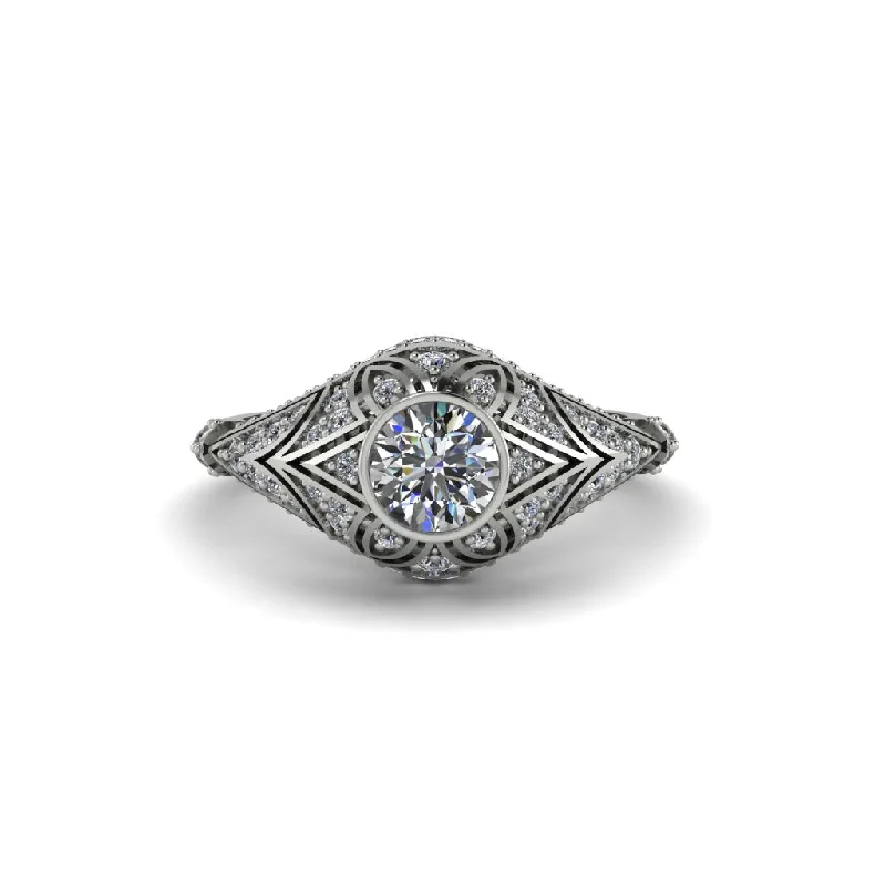 Women's engagement rings proposal-glow-Diamond Bezel Vintage Filigree Engagement Ring - Kendall No. 3