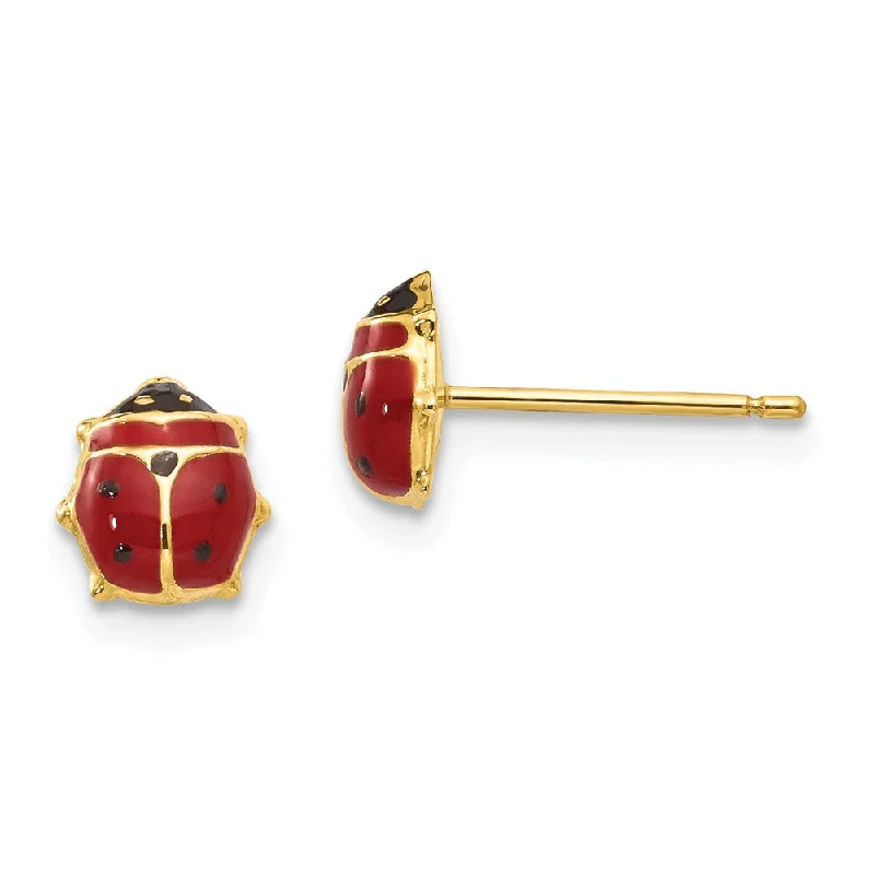 Women's earrings tiny-hoop-Kids 6mm Red Ladybug Post Earrings in 14k Yellow Gold and Enamel